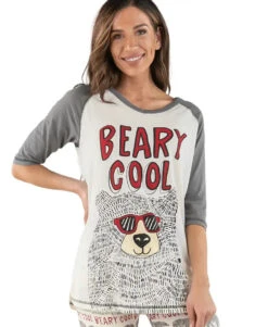 'Lazy One' Women's Beary Cool Tall Tee - White / Grey