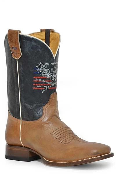 'Roper' Men's 11" Conceal Carry 2nd Amendment Western Square Toe - Burnished Tan / Vintage Blue 1 'Roper' Men's 11" Conceal Carry 2nd Amendment Western Square Toe - Burnished Tan / Vintage Blue