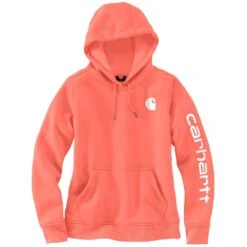 'Carhartt' Women's Clarksburg Logo Sleeve Graphic Hoodie - Electric Coral -Outdoor Clothing Sale 102791 Q48 WS23 e V2 1024x1024@2x