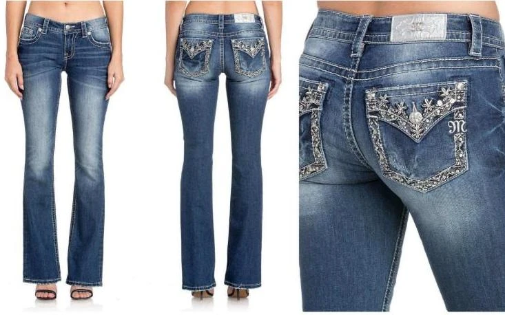 Floral Essence Low Rise Boot Cut Jeans - Medium Wash Denim 1 Floral Essence Low Rise Boot Cut Jeans - Medium Wash Denim