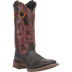 'Laredo' Men's Isaac Western Square Toe - Black / Distressed Maroon -Outdoor Clothing Sale 7965 1 1024x1024@2x