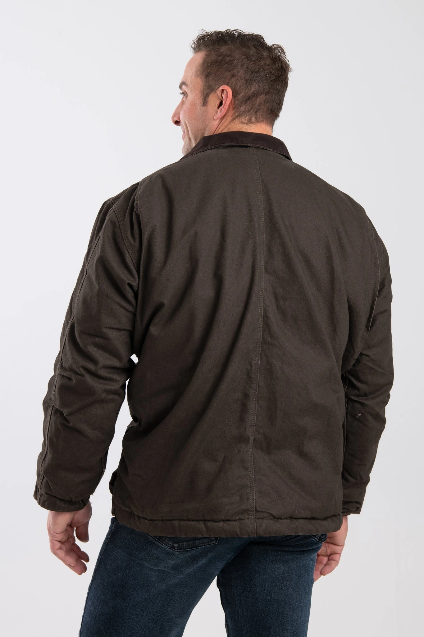 'Berne' Men's Washed Chore Coat - Olive Duck 2 'Berne' Men's Washed Chore Coat - Olive Duck - Image 2