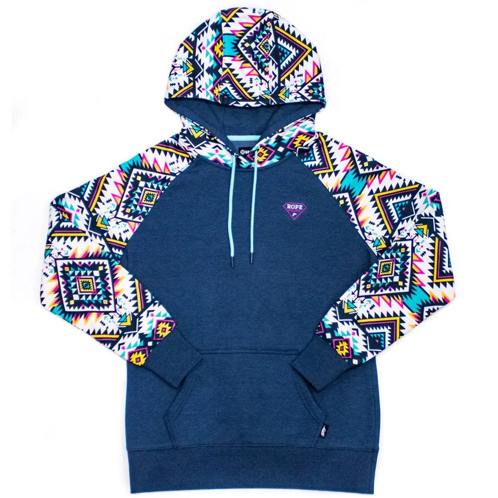 'Hooey' Women's "Rope Like A Girl" Hoody - Navy / Aztec 1 'Hooey' Women's "Rope Like A Girl" Hoody - Navy / Aztec