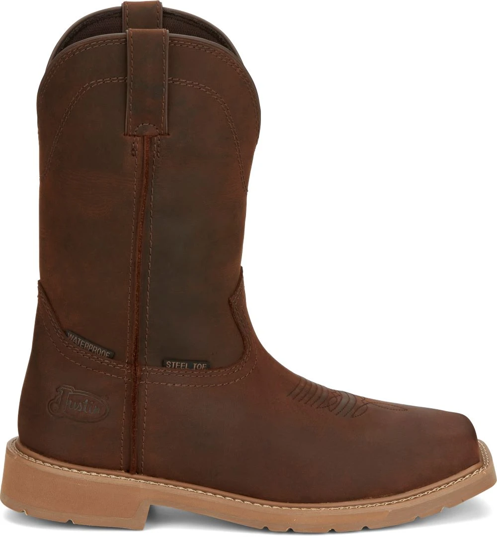 'Justin' Men's 11" Buster Water Buffalo EH WP Steel Toe - Pecan Brown 1 'Justin' Men's 11" Buster Water Buffalo EH WP Steel Toe - Pecan Brown