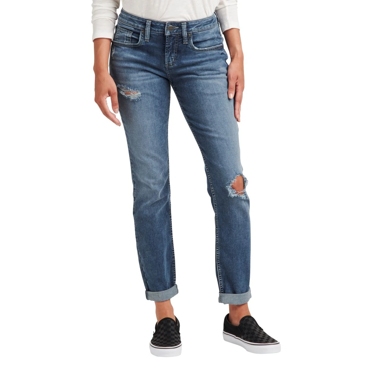 'Silver Jeans' Women's Curvy Boyfriend Mid Rise Slim Leg - Medium Wash 1 'Silver Jeans' Women's Curvy Boyfriend Mid Rise Slim Leg - Medium Wash