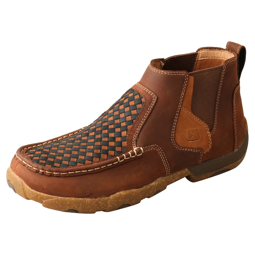 'Twisted X' Men's 4" Chelsea Basket Weave Driving Moc - Oiled Saddle 1 'Twisted X' Men's 4" Chelsea Basket Weave Driving Moc - Oiled Saddle