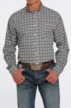 'Cinch' Men's Geo Print Classic Fit Button Down - Cream