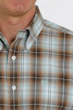 'Cinch' Men's Ombre Plaid Short Sleeve Button Down Shirt - Brown/Turquoise -Outdoor Clothing Sale MTW1111398 4 1024x1024@2x