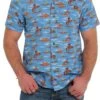 'Cinch' Men's Cowboy Print Classic Fit Camp Shirt - Blue