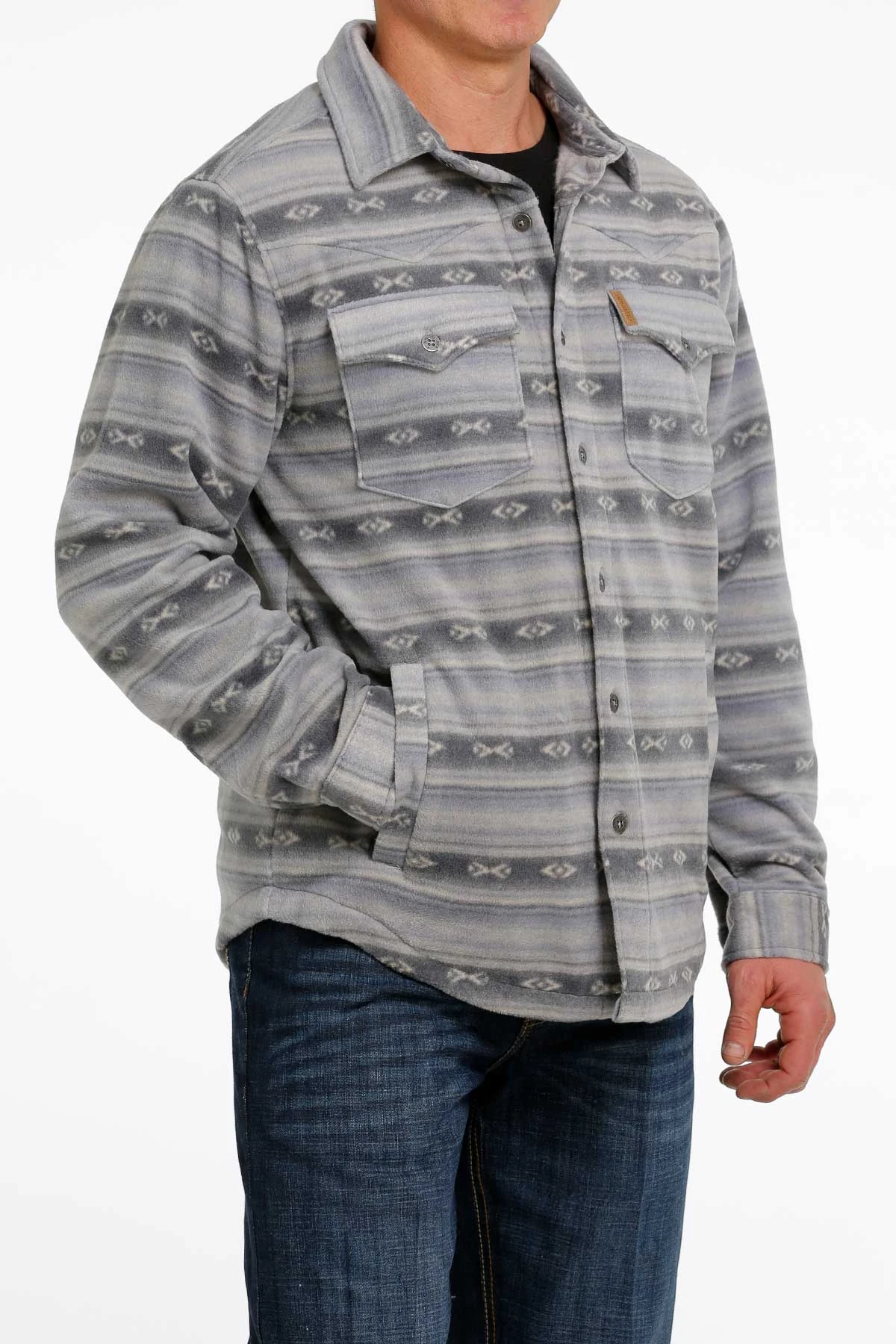 'Cinch' Men's Aztec Print Polar Fleece Shirt Jacket - Blue 1 'Cinch' Men's Aztec Print Polar Fleece Shirt Jacket - Blue