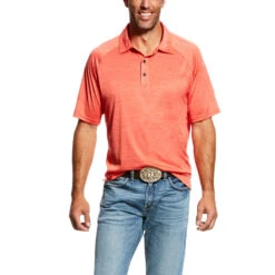 'Ariat' Men's Charger Polo Shirt - Coral Fan